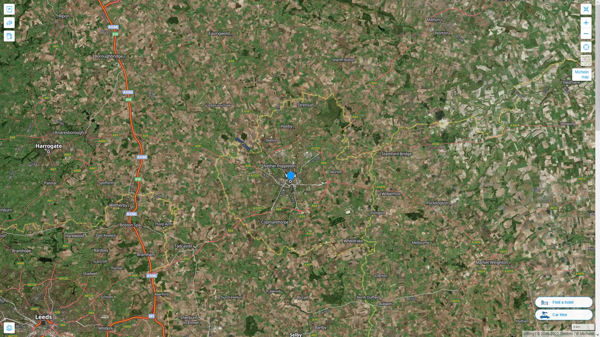 York Royaume Uni Autoroute et carte routiere avec vue satellite